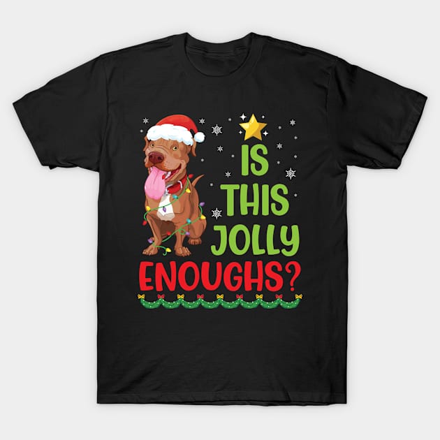 Pitbull Dog Light Merry Chritsmas Day Is This Jolly Enough T-Shirt by melanieteofila